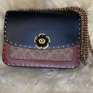 Coated Canvas Signature Border Rivets and Snake Madison Shoulder Bag